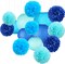 Blue Hanging Party pom pom Set, Paper Flowers Pom Poms Balls and Paper Lanterns for Under The Sea Party Decorations Wedding Birthday Bridal Baby Shower Graduation, 15pcs